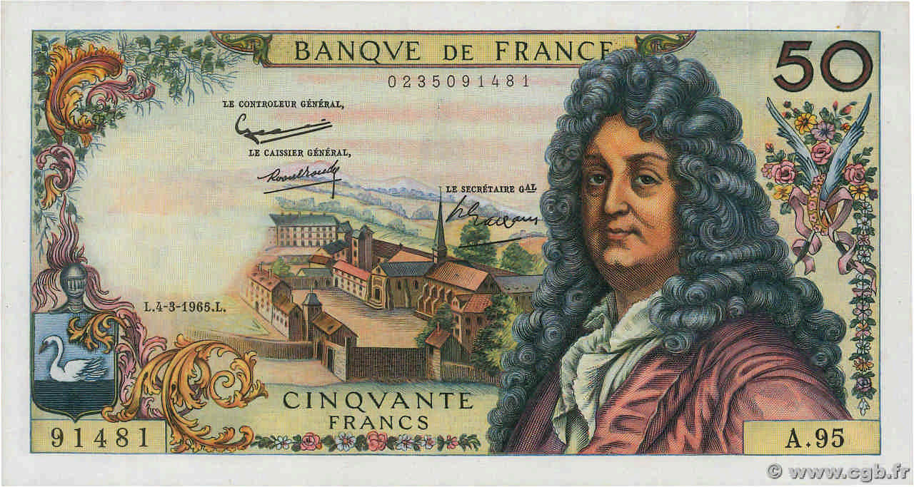 50 Francs RACINE FRANCIA  1965 F.64.08 AU