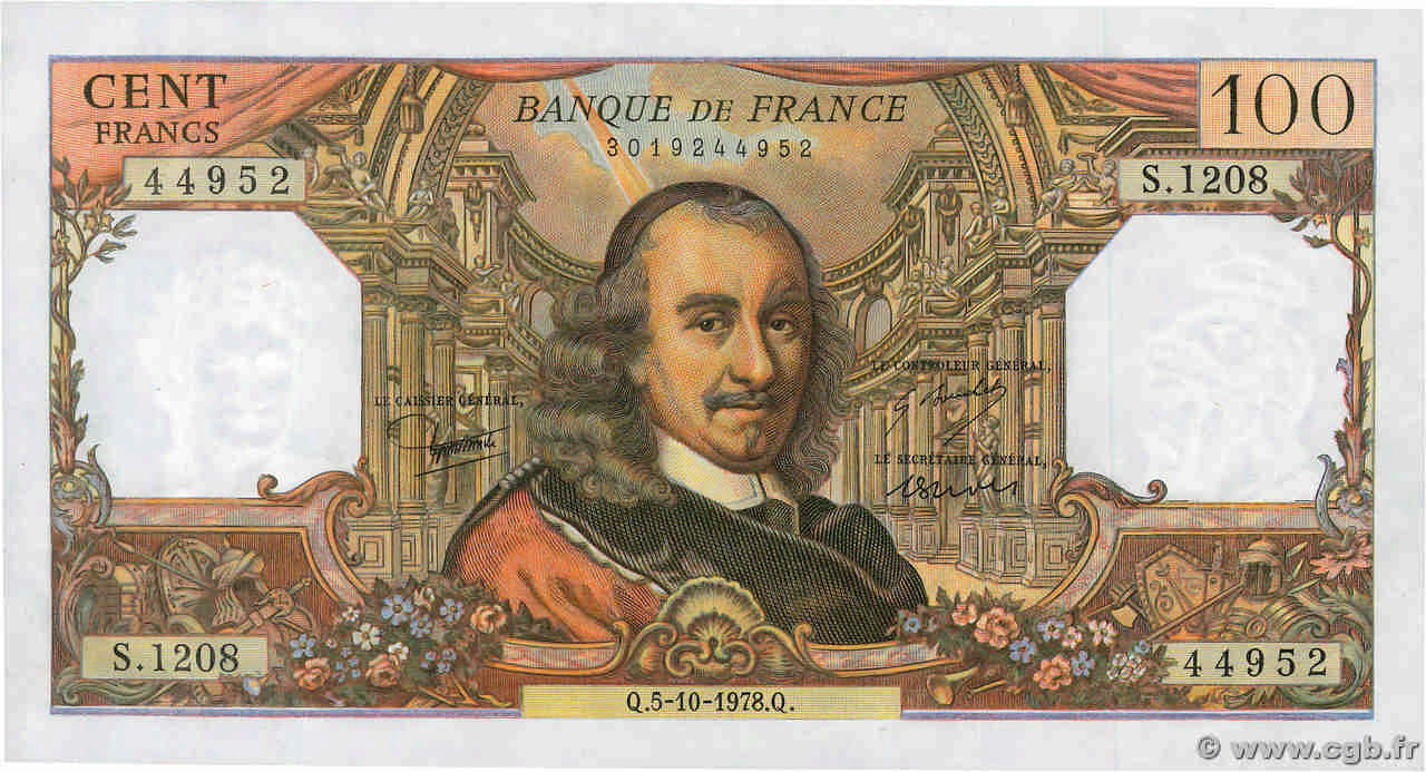 100 Francs CORNEILLE FRANCE  1978 F.65.63 AU-