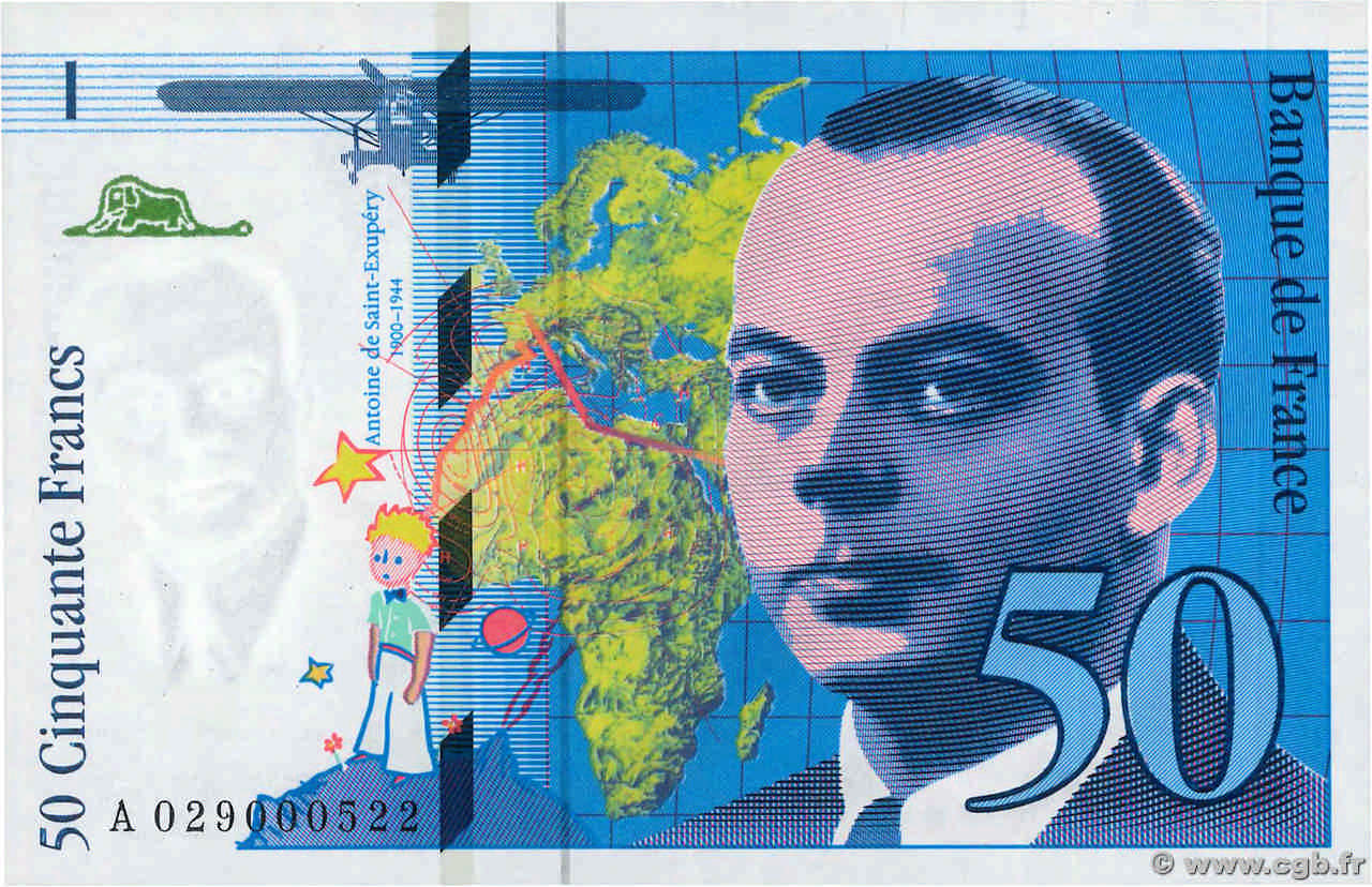50 Francs SAINT-EXUPÉRY Modifié Petit numéro FRANCE  1996 F.73.02 UNC