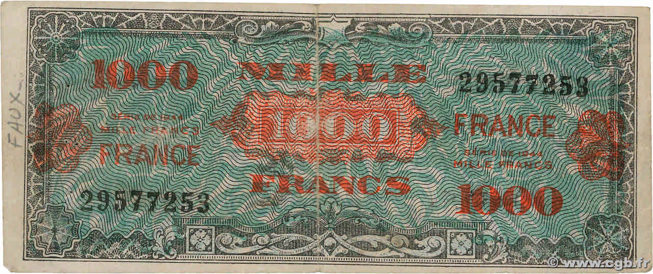 1000 Francs FRANCE Faux FRANCIA  1945 VF.27.01x MB