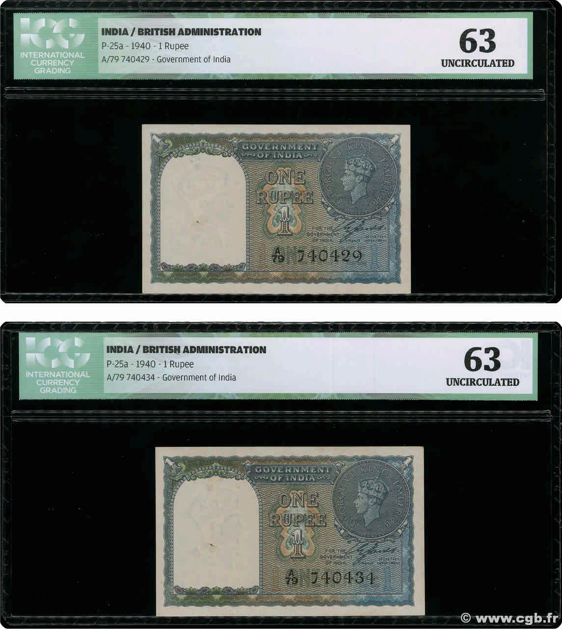1 Rupee Lot INDIA  1940 P.025a UNC-