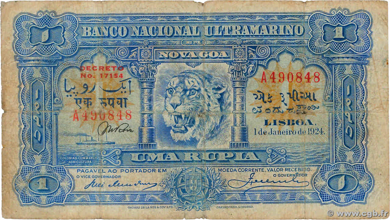 1 Rupia INDIA PORTOGHESE  1924 P.023A q.B