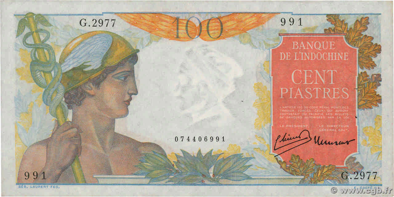 100 Piastres INDOCHINA  1947 P.082b MBC+