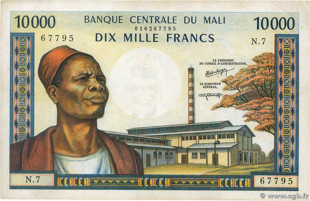 10000 Francs MALI  1973 P.15g F+