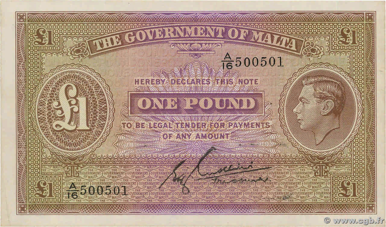 1 Pound MALTE  1940 P.20b VZ