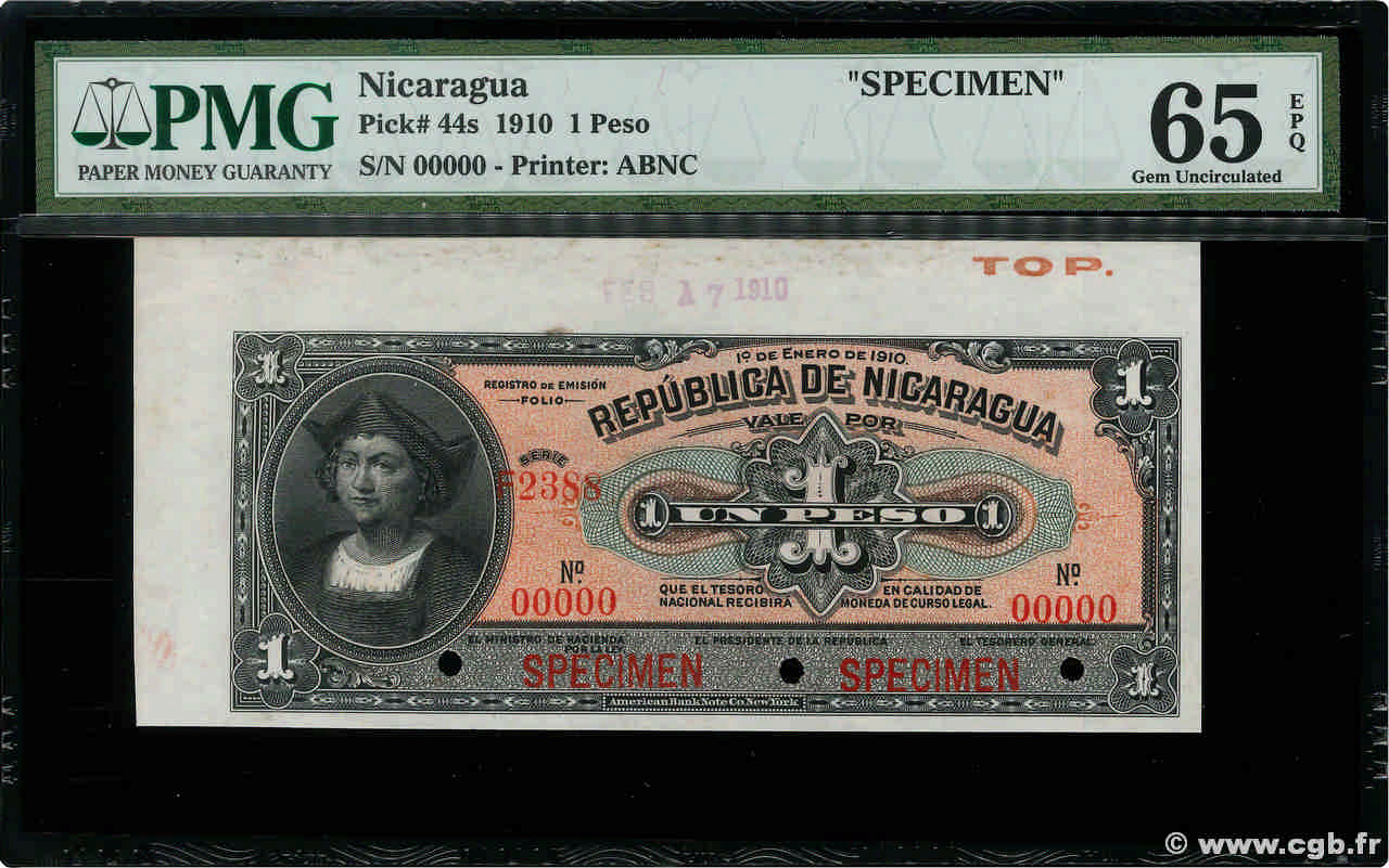 1 Peso Spécimen NICARAGUA  1910 P.044s FDC
