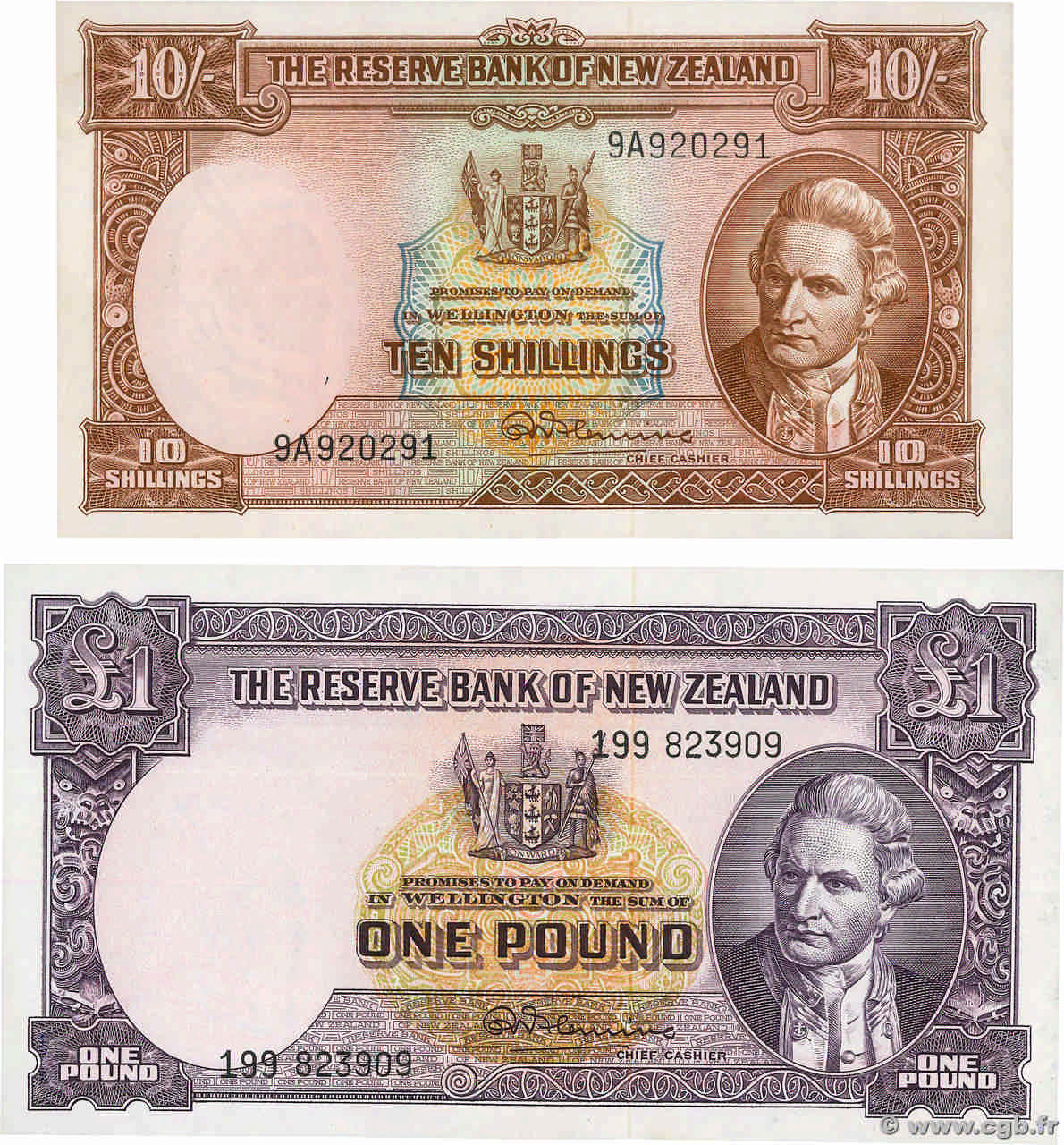 10 Shillings et 1 Pound Lot NEUSEELAND
  1960 P.158d et 159d fST