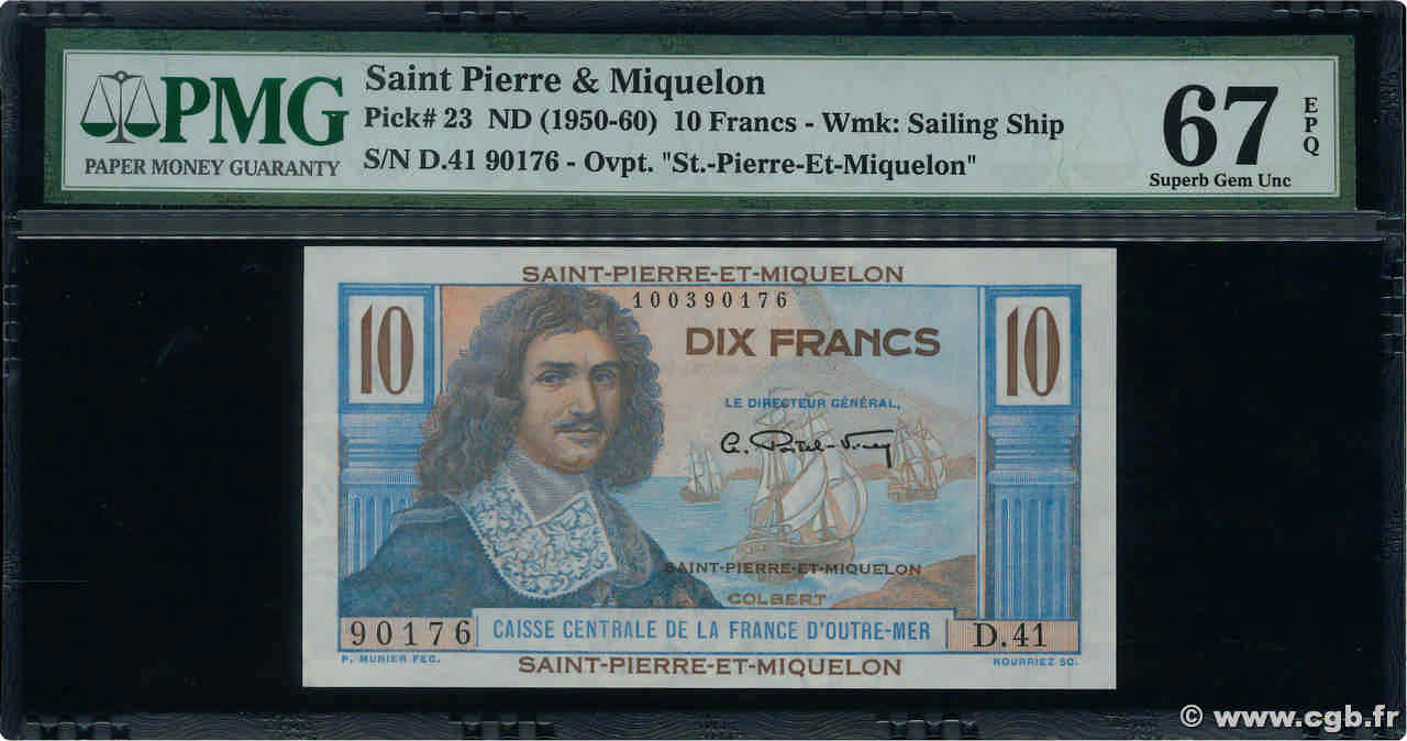 10 Francs Colbert SAINT PIERRE ET MIQUELON  1950 P.23 NEUF