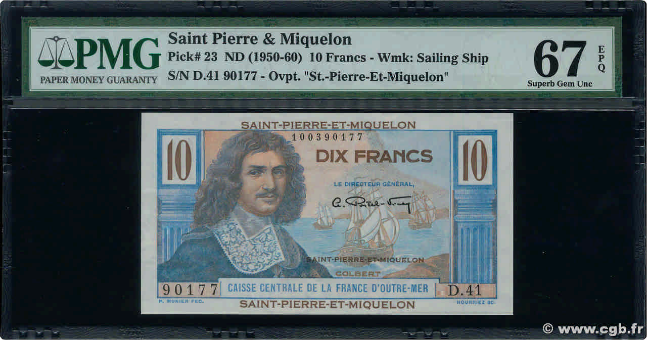 10 Francs Colbert SAN PEDRO Y MIGUELóN  1950 P.23 FDC