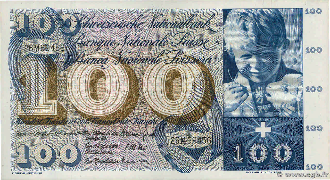 100 Francs SUISSE  1961 P.49d EBC+