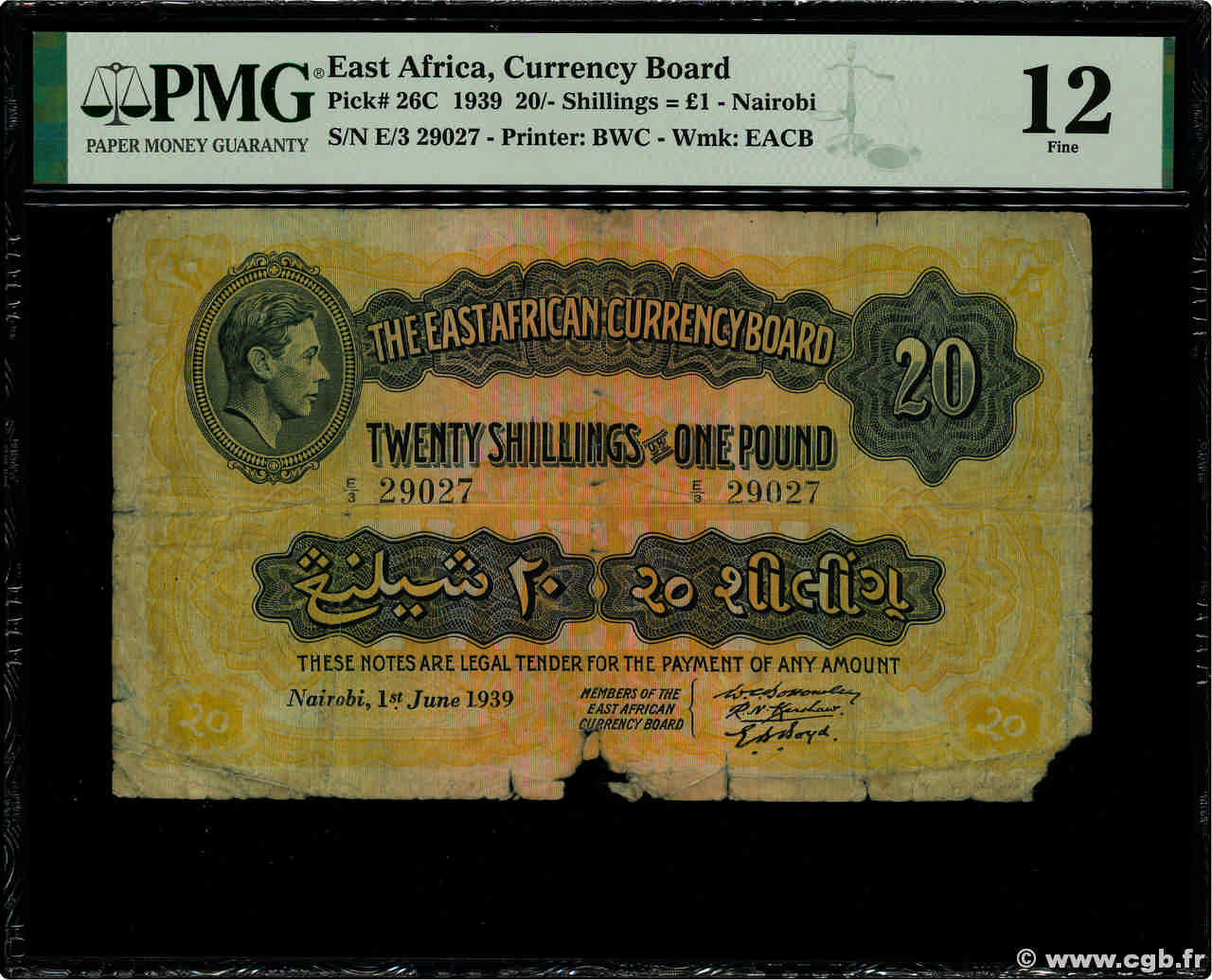 20 Shillings - 1 Pound EAST AFRICA (BRITISH)  1942 P.26C G