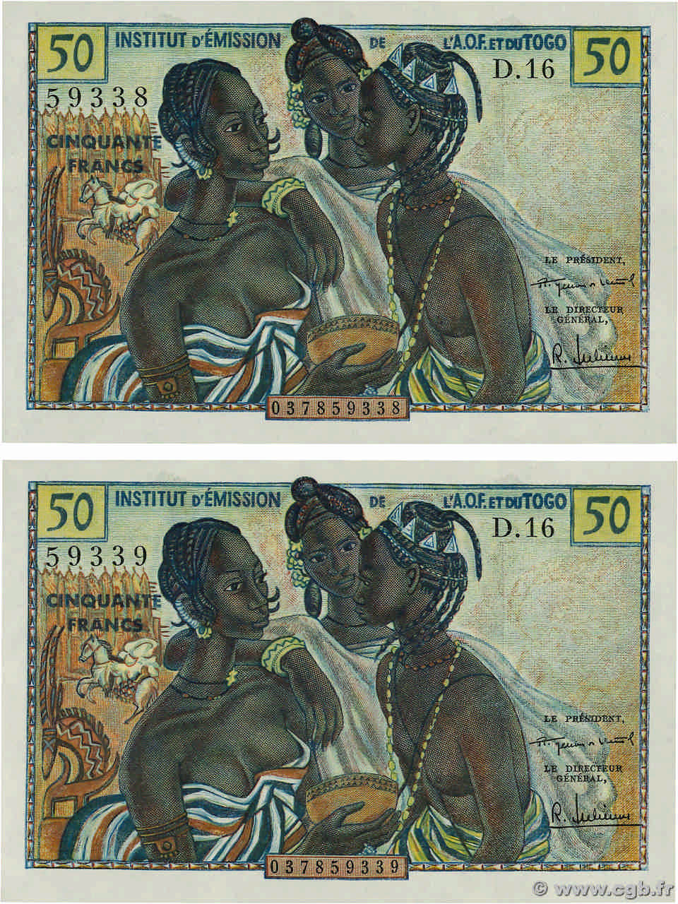 50 Francs Consécutifs FRENCH WEST AFRICA  1956 P.45 AU