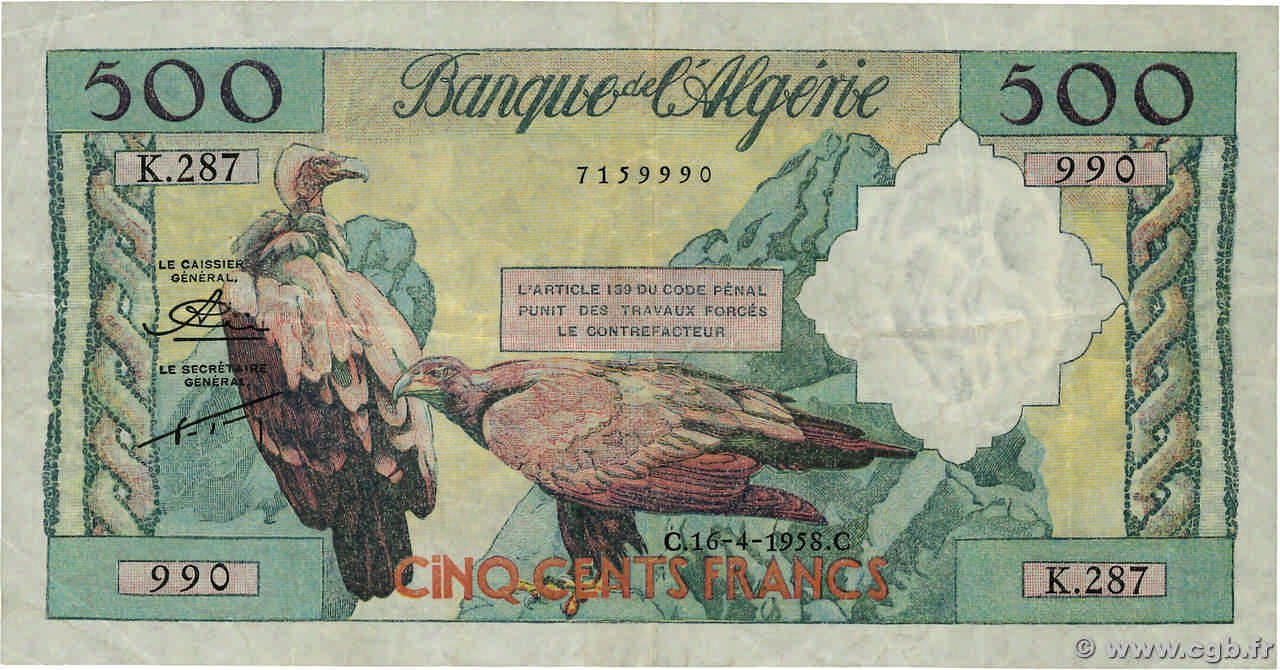 500 Francs ARGELIA  1958 P.117 BC+