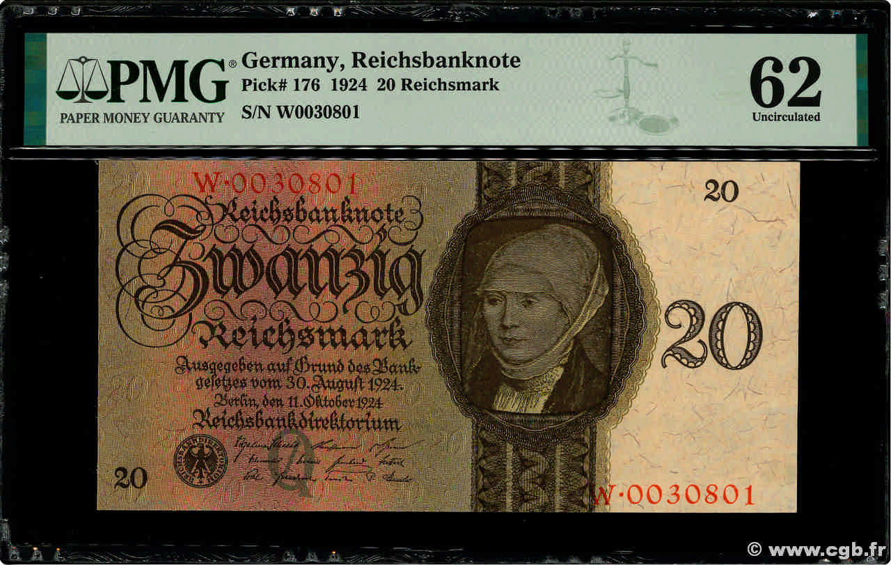 20 Reichsmark DEUTSCHLAND  1924 P.176 fST+
