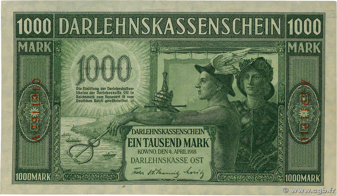 1000 Mark GERMANIA Kowno 1918 P.R134b SPL+