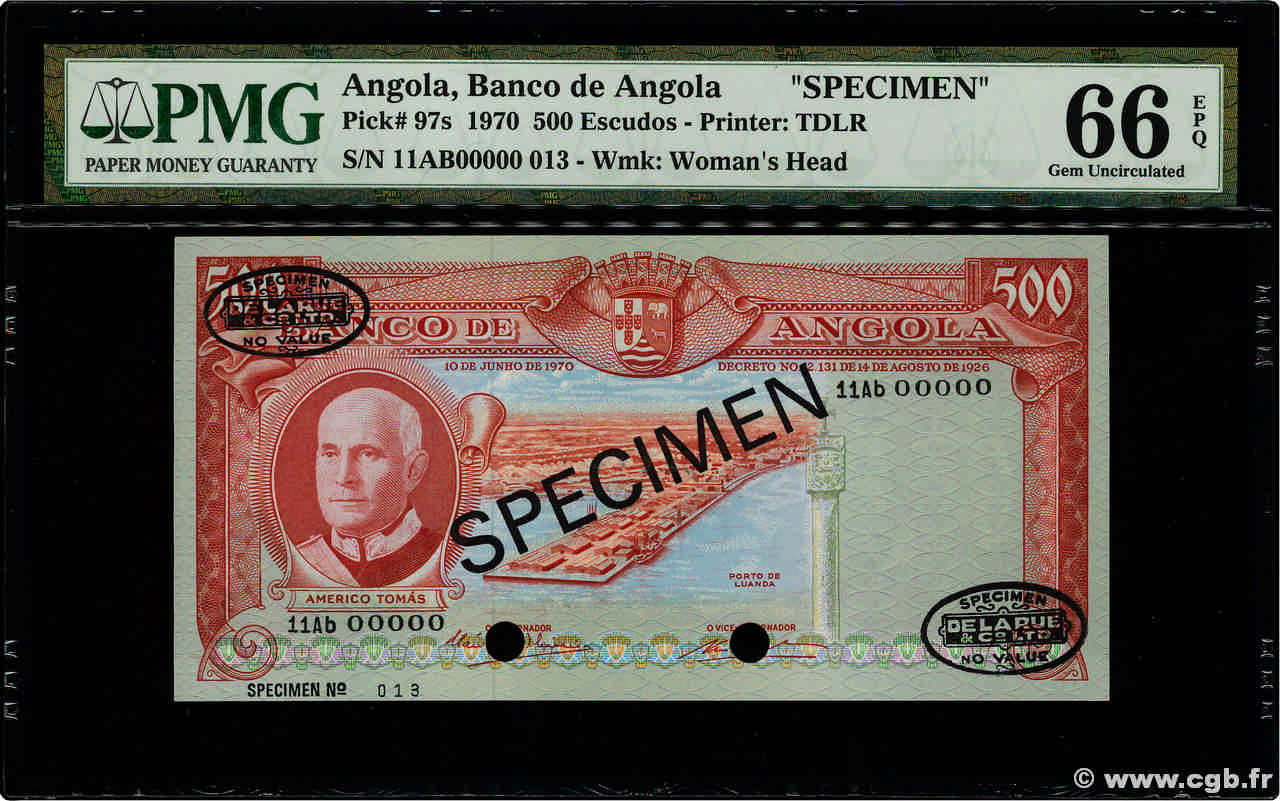 500 Escudos Spécimen ANGOLA  1970 P.097s ST