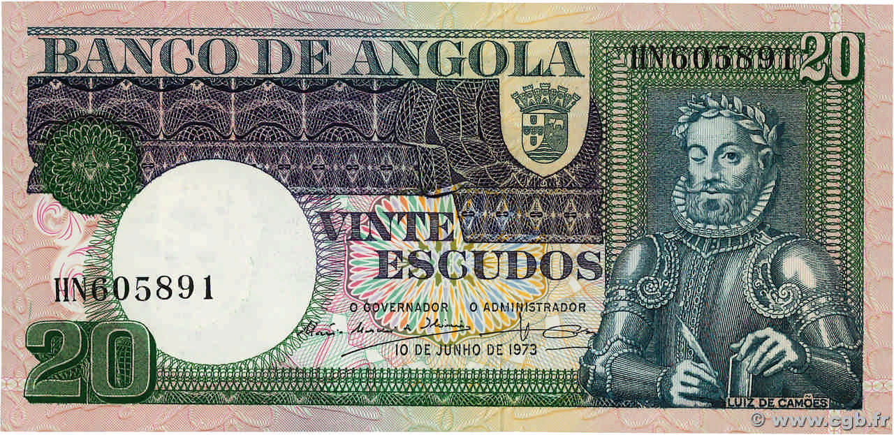20 Escudos ANGOLA  1973 P.104a q.FDC