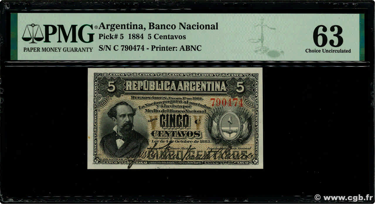 5 Centavos ARGENTINIEN  1884 P.005 fST+