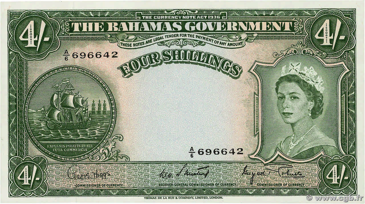 4 Shillings BAHAMAS  1963 P.13d AU+