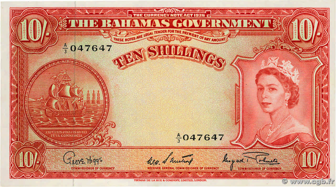 10 Shillings BAHAMAS  1963 P.14d SPL+