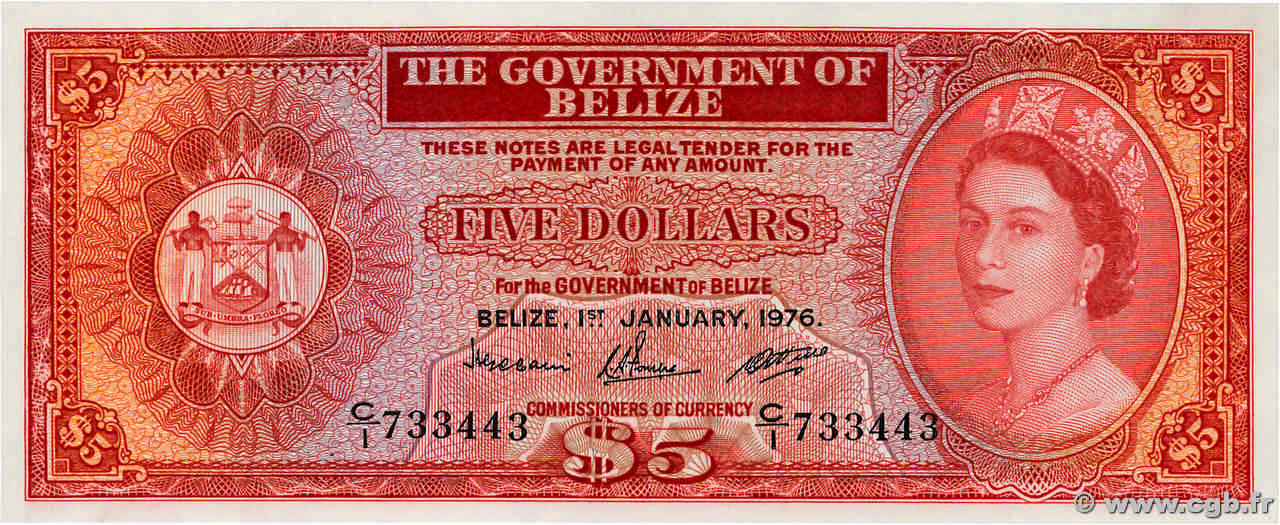 5 Dollars BELIZE  1976 P.35b fST+
