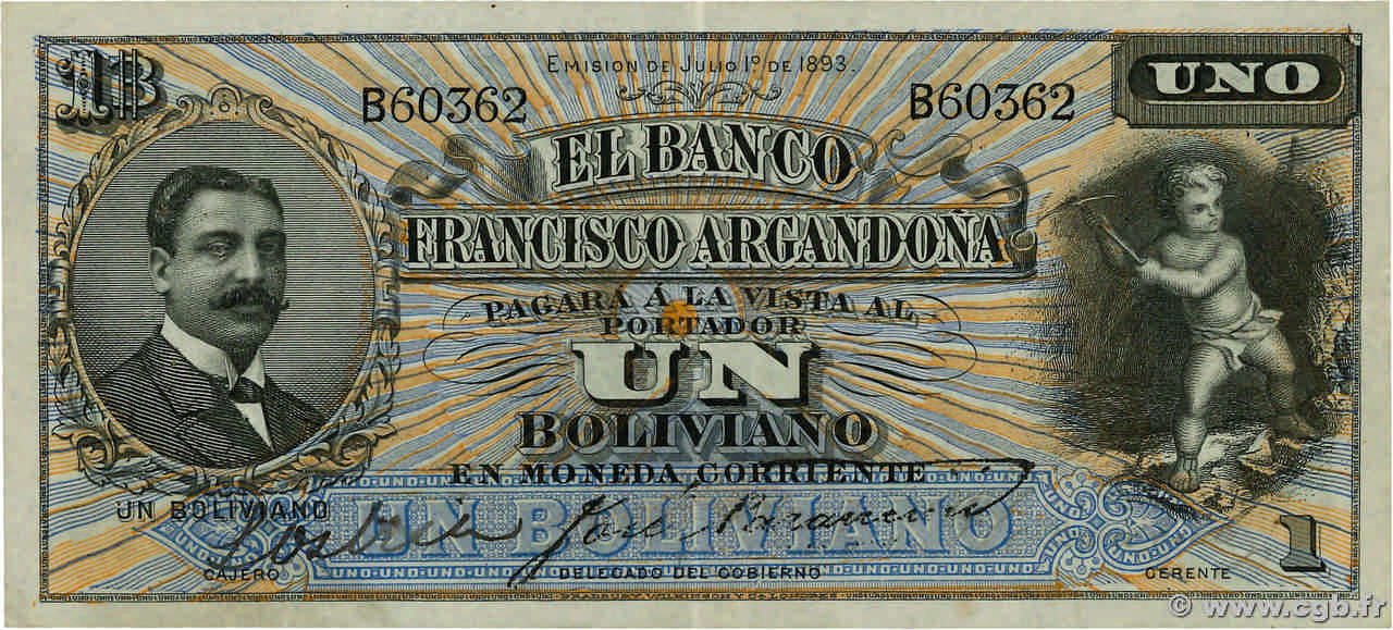 1 Boliviano BOLIVIA  1893 PS.141 XF