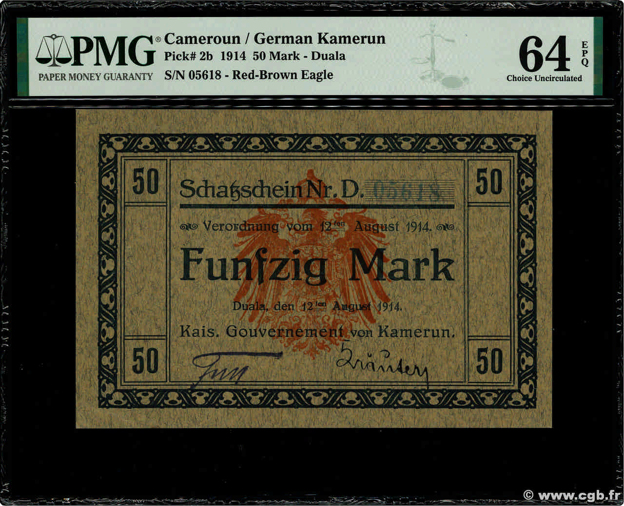 50 Mark CAMERUN  1914 P.02b q.FDC