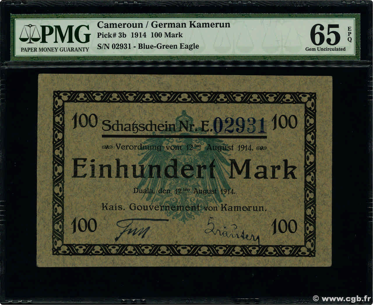 100 Mark CAMERúN  1914 P.03b FDC
