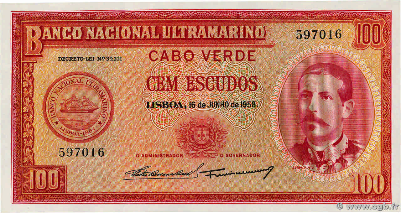 100 Escudos CABO VERDE  1958 P.49a SC+