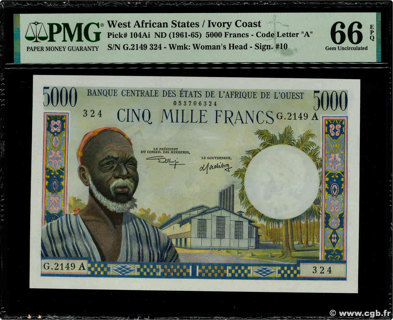 5000 Francs WEST AFRICAN STATES  1976 P.104Ai UNC