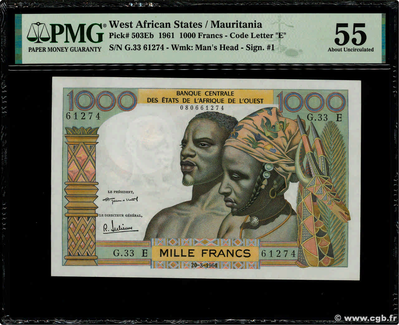 1000 Francs ESTADOS DEL OESTE AFRICANO  1961 P.503Eb SC