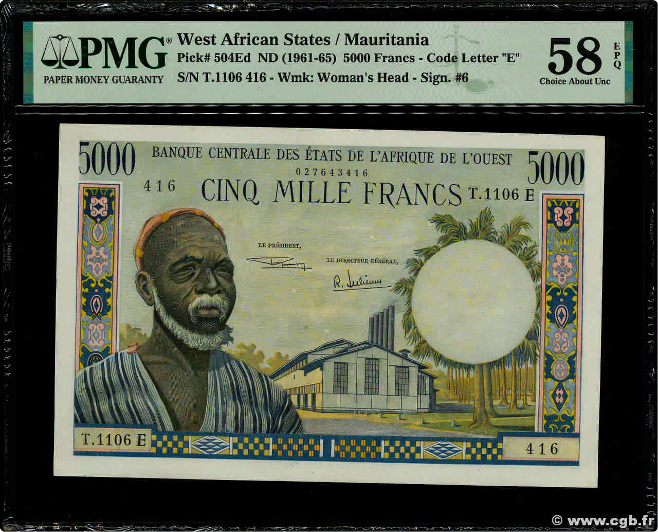 5000 Francs WEST AFRICAN STATES  1969 P.504Ed AU