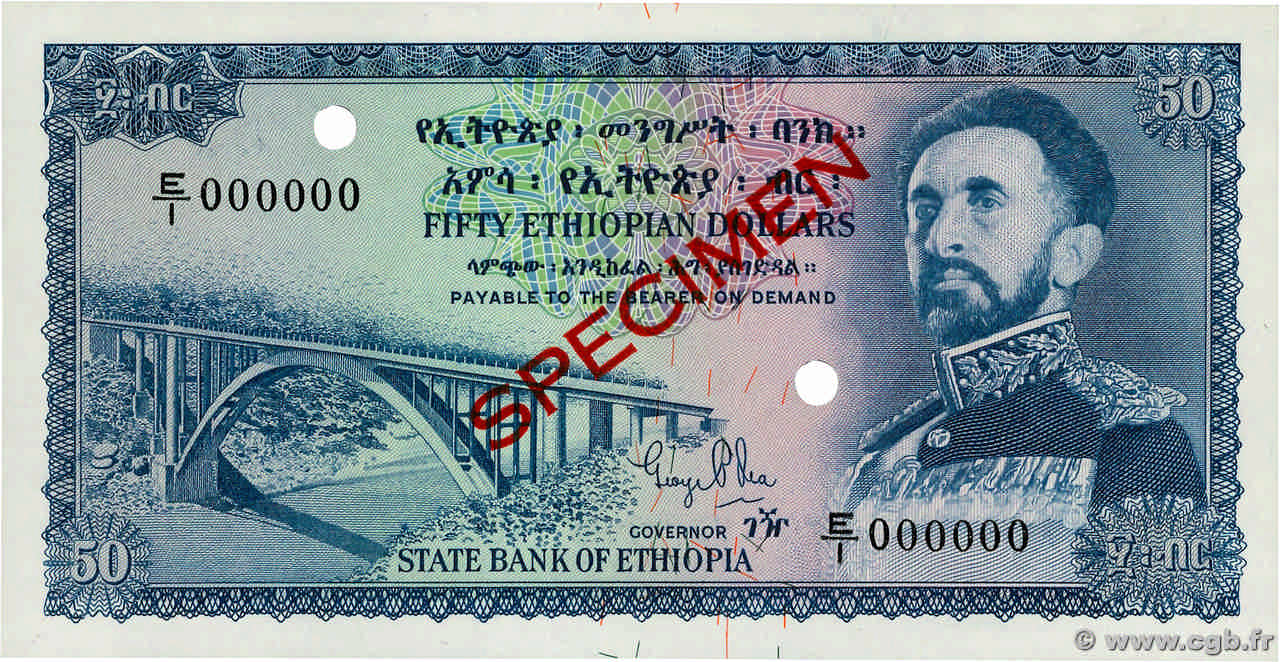 50 Dollars Spécimen ETHIOPIA  1961 P.22s UNC