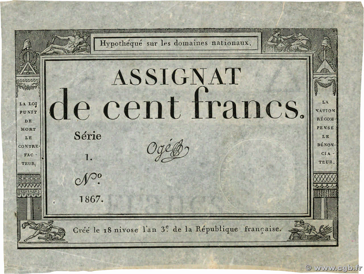 100 Francs Petit numéro FRANCE  1795 Ass.48a SUP