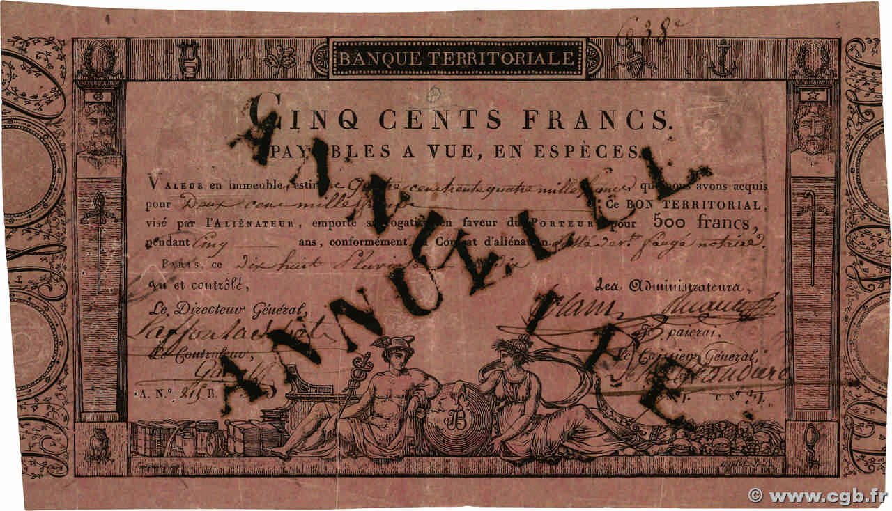 500 Francs Annulé FRANKREICH  1803 PS.204 fSS
