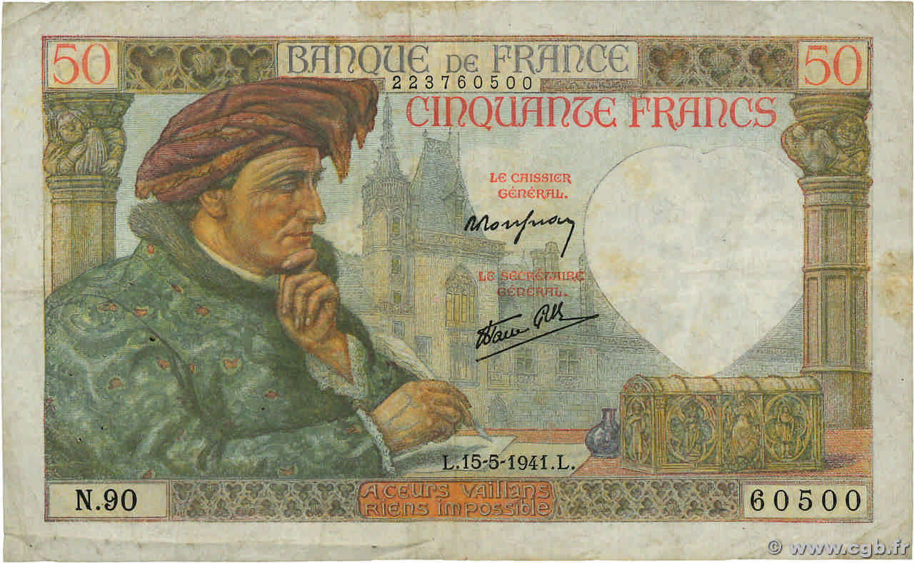 50 Francs JACQUES CŒUR FRANCIA  1941 F.19.11 q.BB