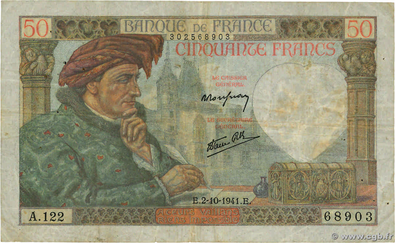 50 Francs JACQUES CŒUR FRANCIA  1941 F.19.15 BC