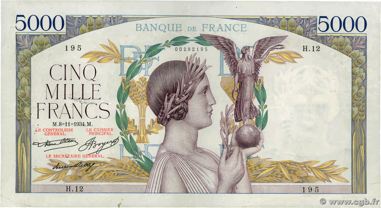 5000 Francs VICTOIRE FRANCE  1934 F.44.01 F+