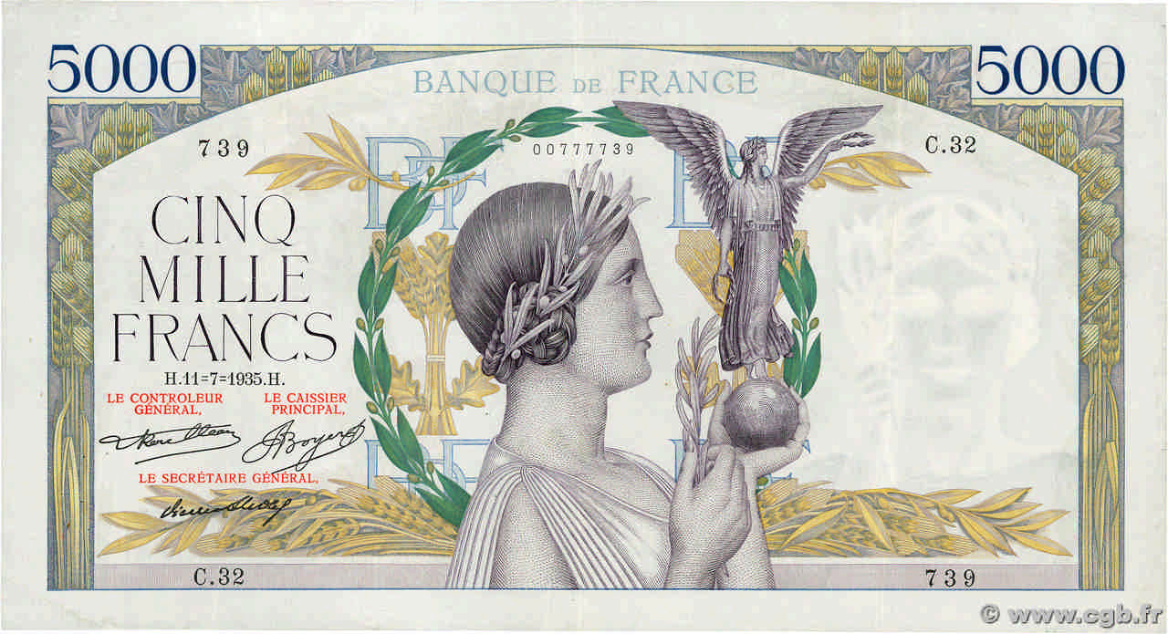 5000 Francs VICTOIRE FRANCIA  1935 F.44.03 q.BB