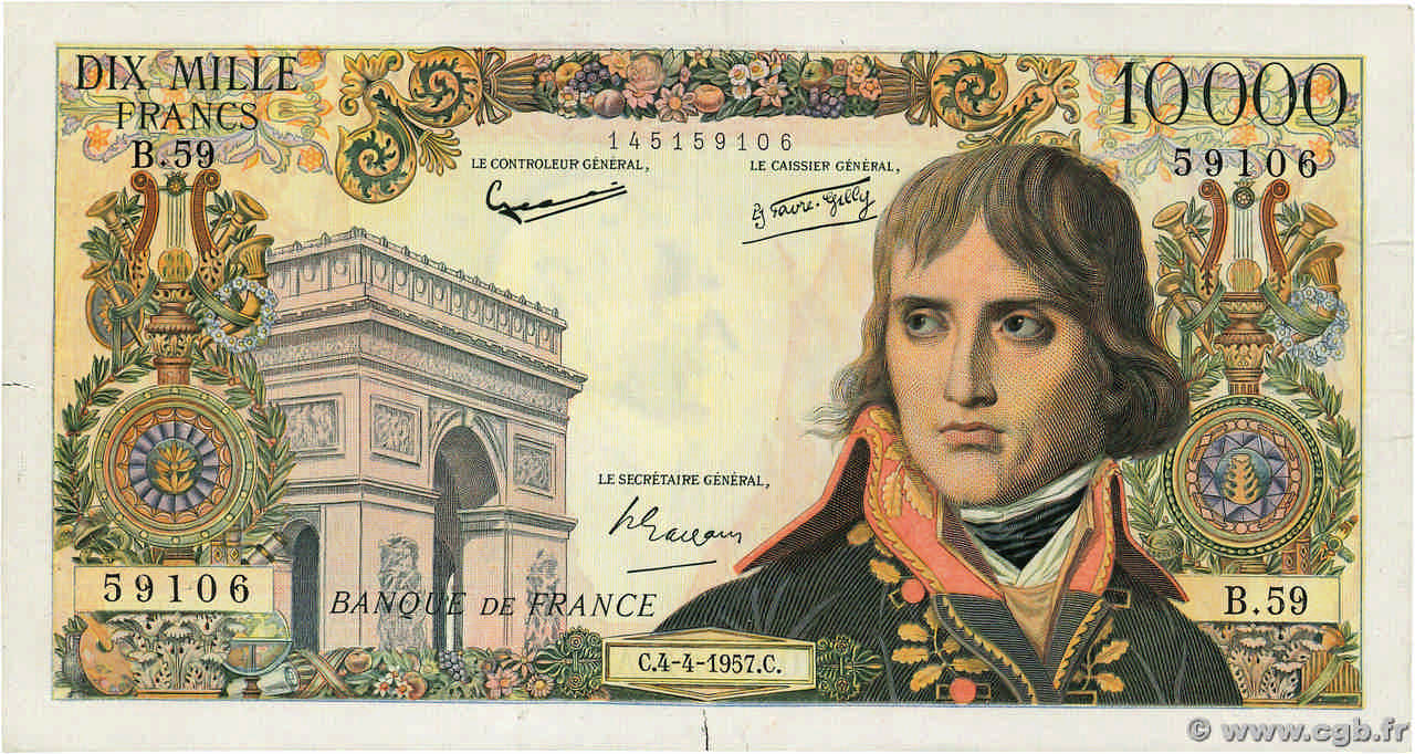 10000 Francs BONAPARTE FRANCIA  1957 F.51.07 q.SPL