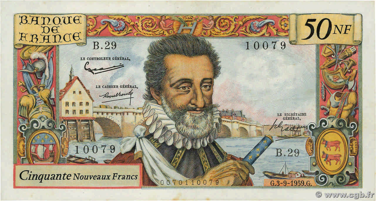 50 Nouveaux Francs HENRI IV FRANCE  1959 F.58.03 VF+