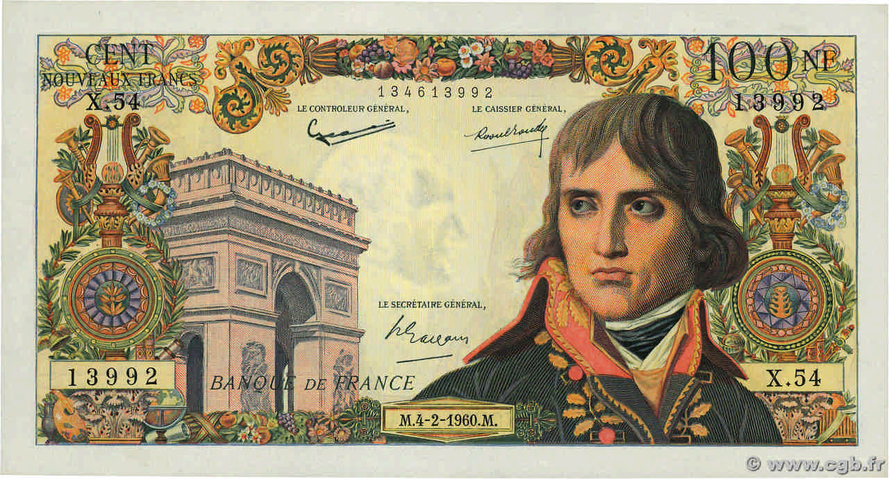 100 Nouveaux Francs BONAPARTE FRANCIA  1960 F.59.05 q.SPL