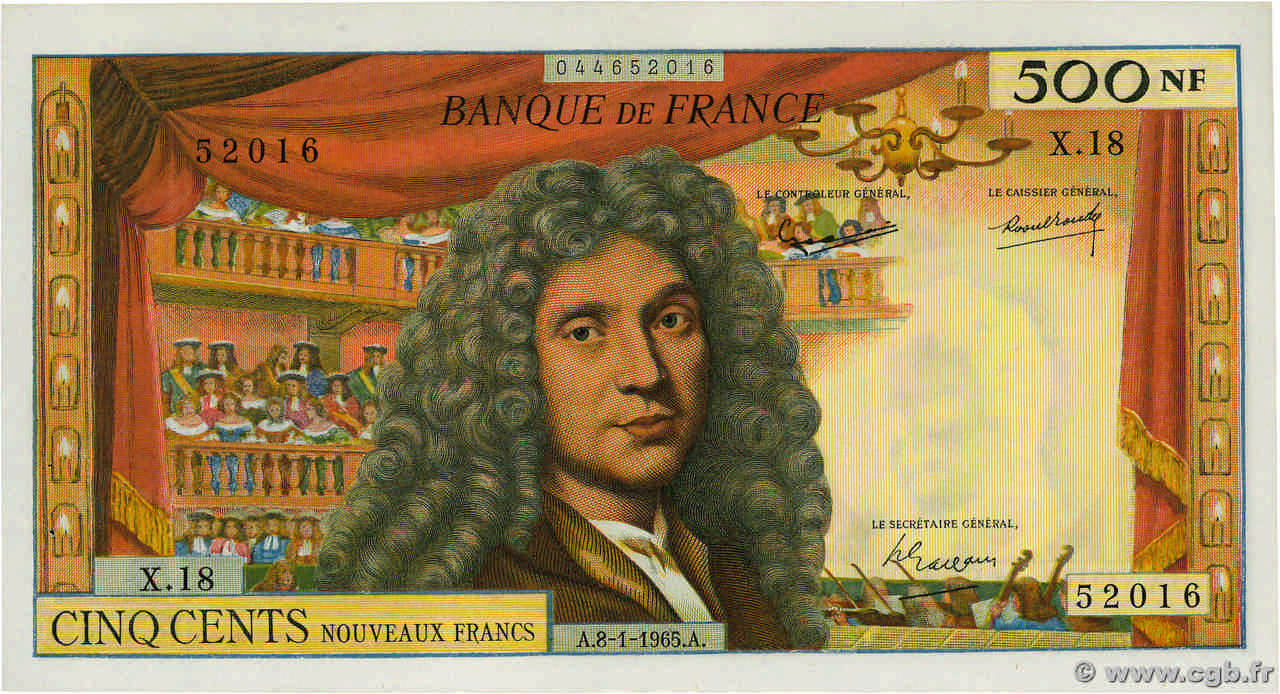 500 Nouveaux Francs MOLIÈRE FRANCE  1965 F.60.08 AU