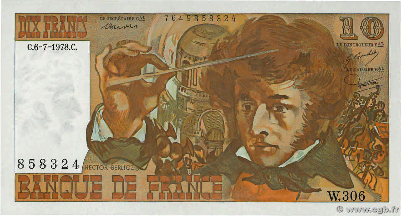 10 Francs BERLIOZ FRANCIA  1978 F.63.25W306 AU