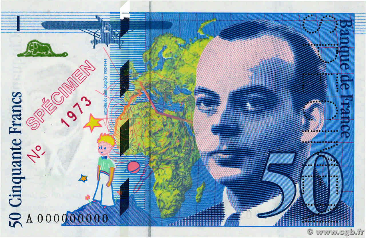 50 Francs SAINT-EXUPÉRY Spécimen FRANCIA  1993 F.72.02Spn q.FDC