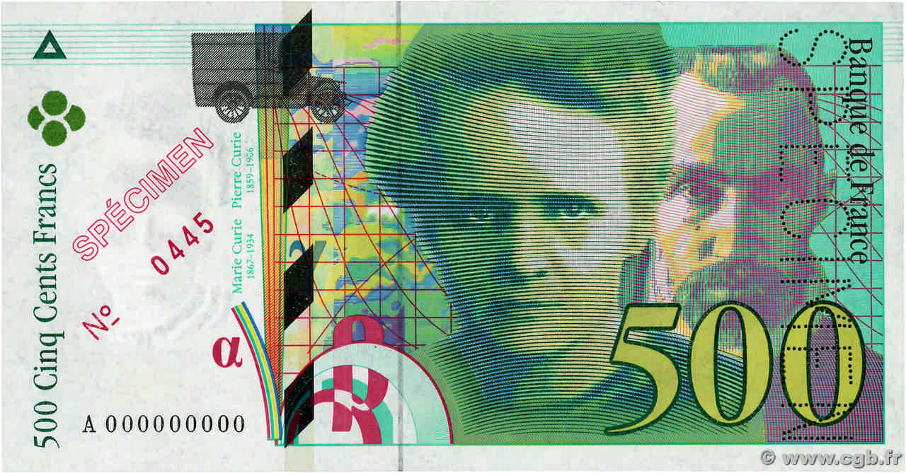 500 Francs PIERRE ET MARIE CURIE Spécimen FRANCE  1994 F.76.01Spn SPL+