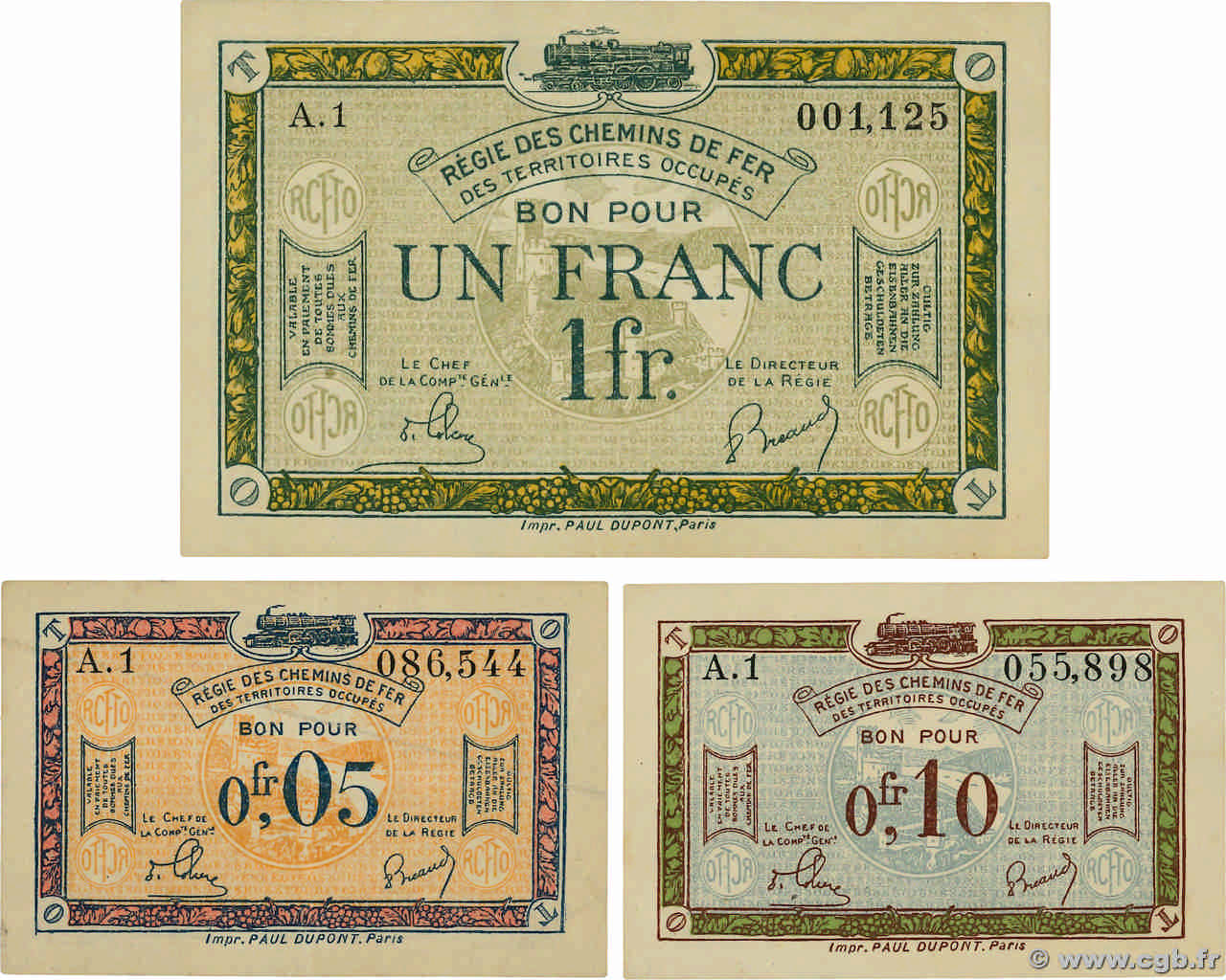 5 et 10 Centimes, 1 Franc Lot FRANCE regionalism and various  1923 JP.135.01/02/05 AU