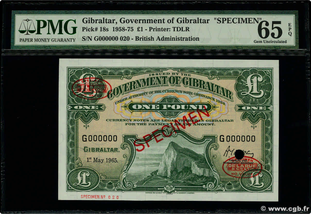 1 Pound Spécimen GIBILTERRA  1965 P.18as FDC