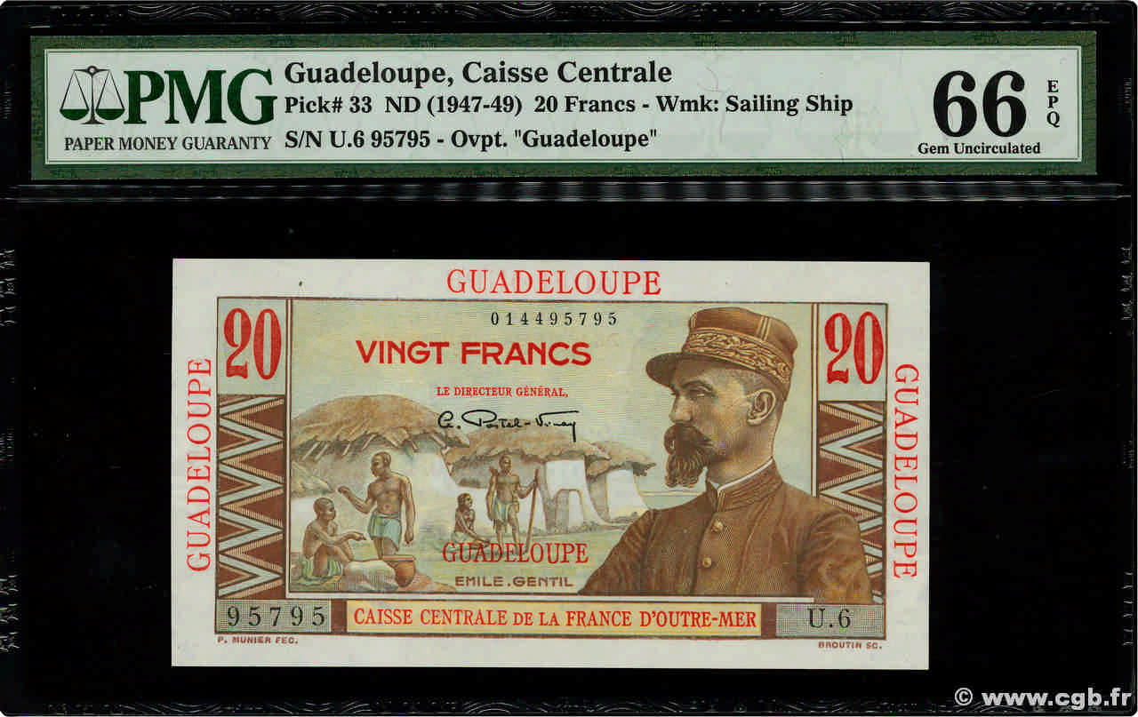 20 Francs Émile Gentil Numéro spécial GUADELOUPE  1946 P.33 UNC