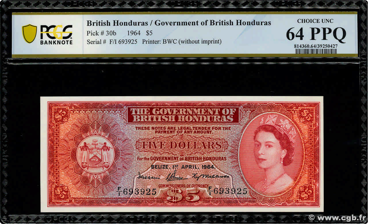 5 Dollars HONDURAS BRITANNIQUE  1964 P.30b pr.NEUF